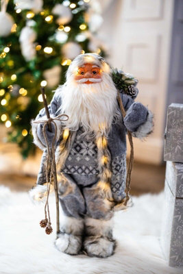 Pre-Lit Grey Santa Claus Plush Decoration