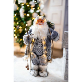 Pre-Lit Grey Santa Claus Plush Decoration