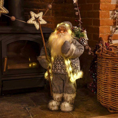 Pre-Lit Grey Santa Claus Plush Decoration