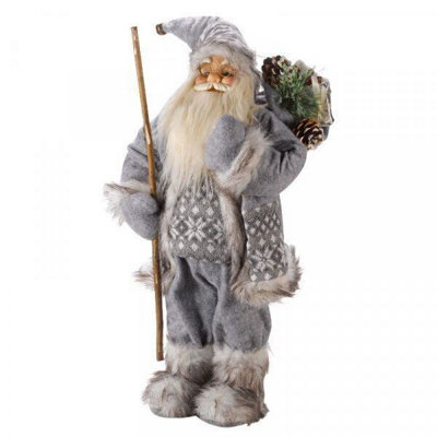 Pre-Lit Grey Santa Claus Plush Decoration - 3