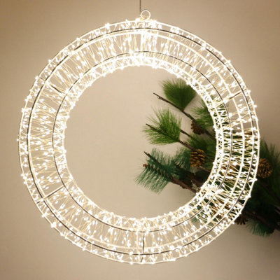 Pre Lit LED Wreath - Warm White LEDs, 5m Cable, Timer Function - Indoor ...