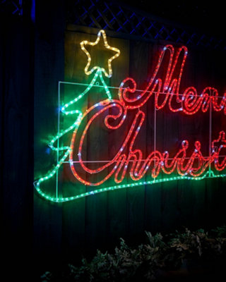 Pre Lit Merry Christmas Rope Light Silhouette 2m