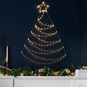 Pre-Lit String Light Christmas Tree Wall Silhouette, 117 Warm White LED Lights, 93 cm
