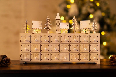 Pre-Lit Wooden Christmas Advent Calendar