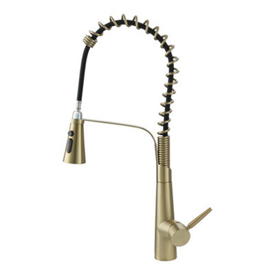 Pre-rinse Pull Down Gold Kitchen Faucet 304 Stainless Steel and Brass