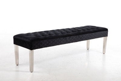 Precious Velvet Stitched Dining Bench 155 cm in Black