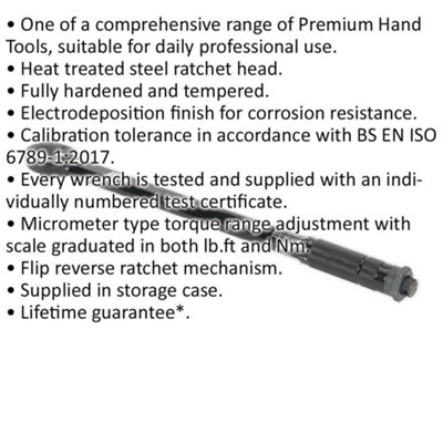 Precision Calibrated Micrometer Torque Wrench - 1/2 Inch Drive with Flip Reverse Mechanism