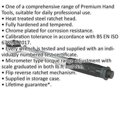 Precision Calibrated Micrometer Torque Wrench with Flip Reverse Ratchet - 3/8" Drive
