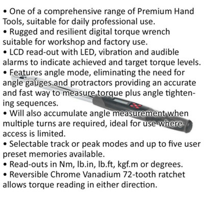 Precision Digital Torque Wrench with Angle Function - 1/2" Drive - 20 to 200 Nm Range