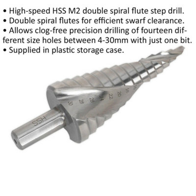 Precision HSS M2 Spiral Flute Step Drill Bit Set - 4mm to 30mm for ...