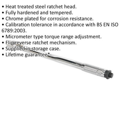 Precision Micrometer Torque Wrench with 1/2 Inch Drive and Flip Reverse Mechanism