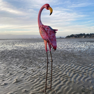 Preening Flamingo Solar Light Garden Ornament