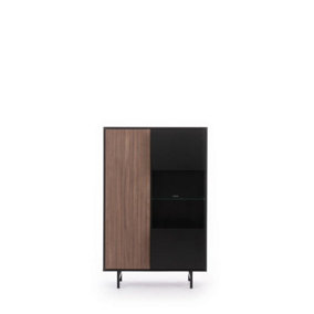 Preggio Display Cabinet - Modern Black Matt & Oak Elegance - W900mm x H1400mm x D410mm
