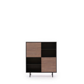 Preggio Highboard Cabinet - Sleek Black Matt & Oak Storage Solution - W1000mm x H1150mm x D410mm