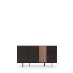 Preggio Large Sideboard Cabinet - Modern Elegance in Black Matt & Oak - W1500mm x H800mm x D410mm