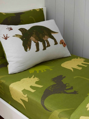 Prehistoric Dino Double Fitted Sheet and Pillowcase Set DIY at B&Q