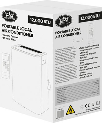 Prem-I-Air 12,000 BTU Portable Local Air Conditioner With Remote Control, Universal Window Fixing Kit and Dust Cover