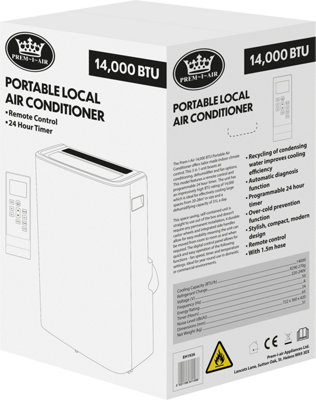 Prem-I-Air 14,000 BTU Portable Local Air Conditioner With Remote Control and Universal Window Fixing Kit and Dust Cover