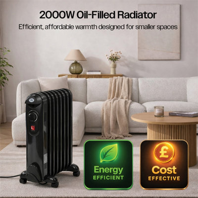 Prem-I-Air Oil Filled Radiator Black With Castors 9 fin 2kw Black