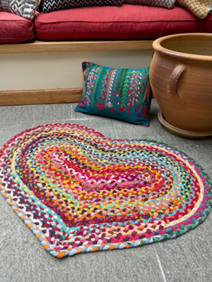 Prem Love Heart Rug in Multi Colour Recycled Fabric 60 cm x 90 cm / Default Title