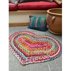 Prem Love Heart Rug in Multi Colour Recycled Fabric 60 cm x 90 cm / Default Title