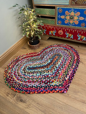 Prem Love Heart Rug in Multi Colour Recycled Fabric 60 cm x 90 cm / Default Title