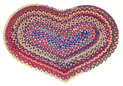 Prem Love Heart Rug in Multi Colour Recycled Fabric 60 cm x 90 cm / Default Title