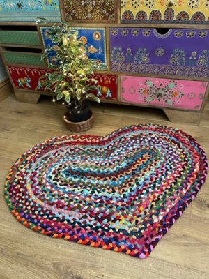 Prem Love Heart Rug in Multi Colour Recycled Fabric 60 cm x 90 cm / Default Title