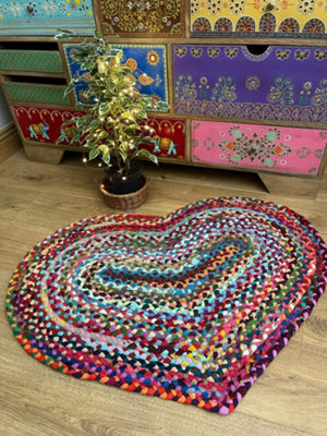 Prem Love Heart Rug in Multi Colour Recycled Fabric 60 cm x 90 cm / Default Title