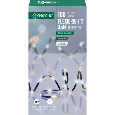 Premier 100 White & Warm White Battery Operated Flexibrights 3.4m