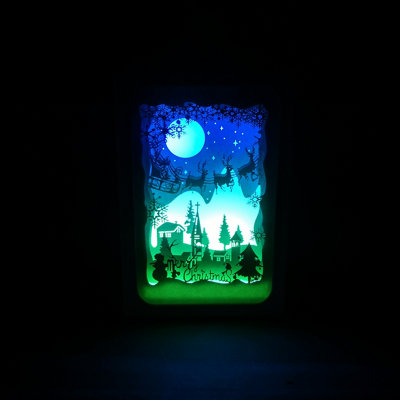 Premier 16cm x 11cm Battery Operated Light up Diorama Moonlight Santa ...