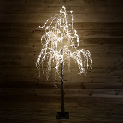 Premier 180cm Christmas Flocked Willow Tree 200 Warm White Lights and Flash Function