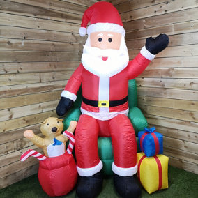 Premier 2.4M Indoor And Outdoor Inflatable Lit Santa in Chair With Presents