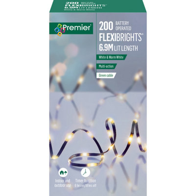 Premier 200 Battery Operated Flexibrights 6.9m Lit Length White & Warm White