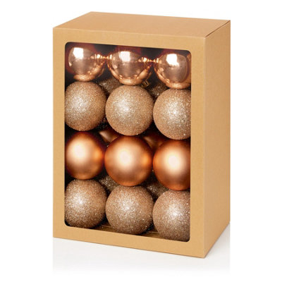 Premier - 24 Rose Gold Multi Finish Baubles, 60mm