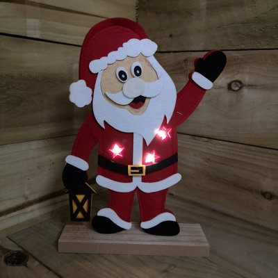 Premier 30cm Felt Santa Waving with 3 Warm White LED Lights