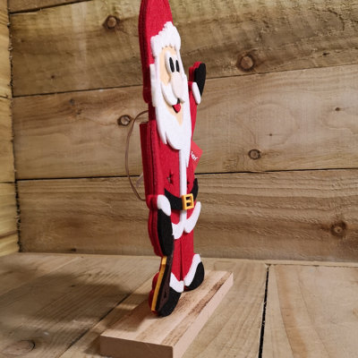 Premier 30cm Felt Santa Waving with 3 Warm White LED Lights