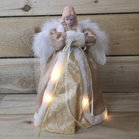 Premier 30cm Gold Angel Lit Tree Topper With Warm White LEDs