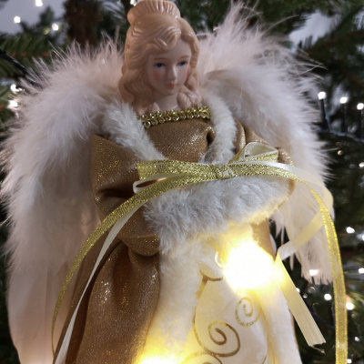 Premier 30cm Gold Angel Lit Tree Topper With Warm White LEDs