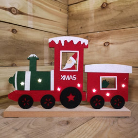 Premier 34cm Felt Christmas Santa on Train with 7 Warm White LED Lights