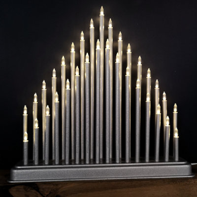 Premier 34cm Silver Lit Christmas Candlebridge with 33 Warm White LEDs