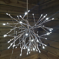 Premier 40cm Indoor And Outdoor Shiny Silver Sputnik With 80 White LEDs