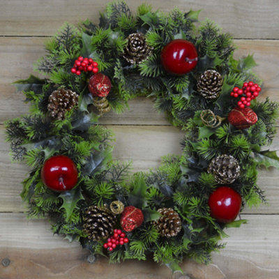 Premier 45cm Indoor / Outdoor Christmas Wreath Decoration - Red & Green ...