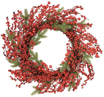 Premier - 50cm Red Berry Decorative Wreath, Ratten Price Comparisons | Compare The Build