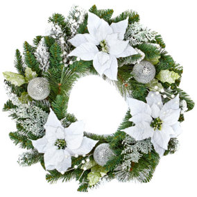 Premier - 60cm Poinsettia Decorative Wreath, White