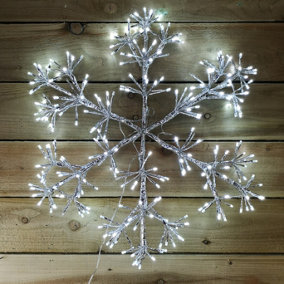Premier 60cm Silver Starburst Snowflake Wall Window Decoration with 300 White LEDs