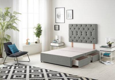 Premier 6FT Super King Divan Bed Base with 30" Tufted Headboard - Linen ...