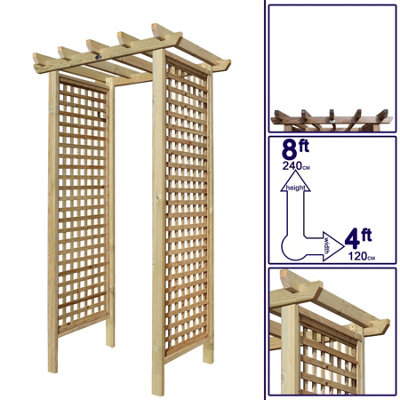 Premier Arch H:8ft (240cm) x W.4ft (120cm) Garden Walkway Archway Highgrove Square Plant Decorative Plant Climber Sides