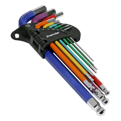 Premier Ball-End Hex Key Set 9 Pieces Colour-Coded Long Metric In Display Box
