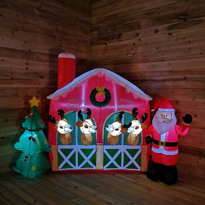 Premier Christmas 2.7M Inflatable Stable with Reindeers Santa and Xmas